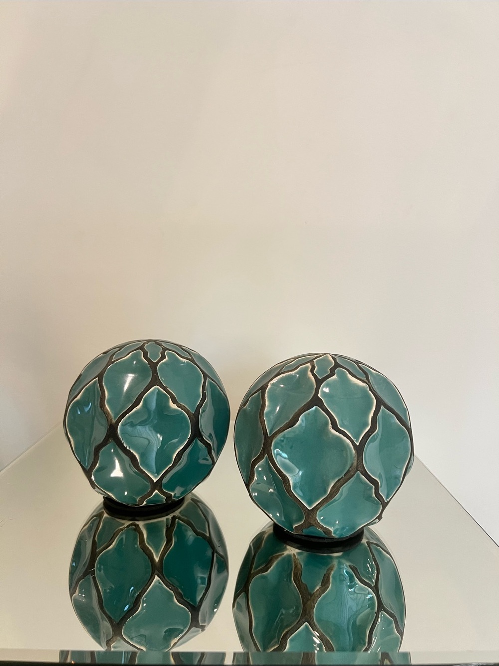 Teal Ceramic Decorative Spheres - Pair